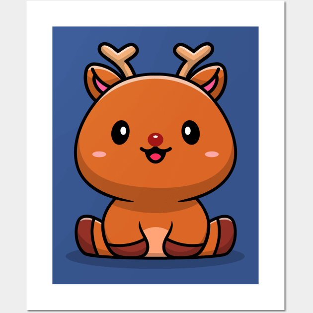 Cute Baby Deer Cartoon Vector Icon Illustration Wall Art by Catalyst Labs